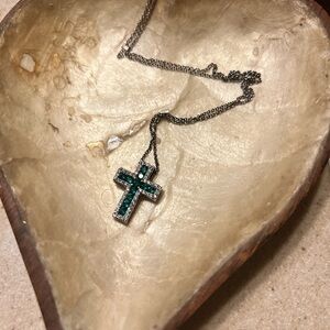 Emerald Green CZ Cross Pendant Necklace